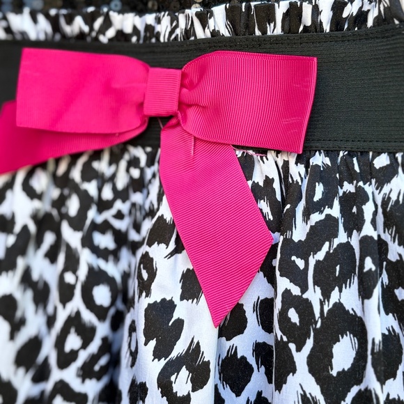 American Princess Black Sequin & Leopard Print Party Dress with Pink Bow - Picture 3 of 4